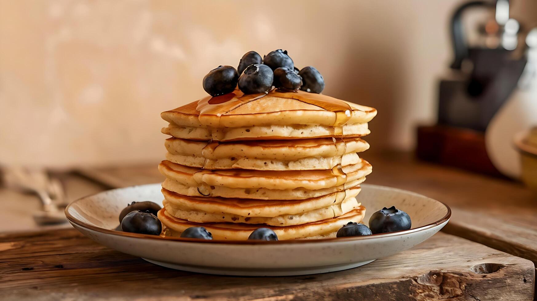 A stack of pancakes with blueberries on top photo