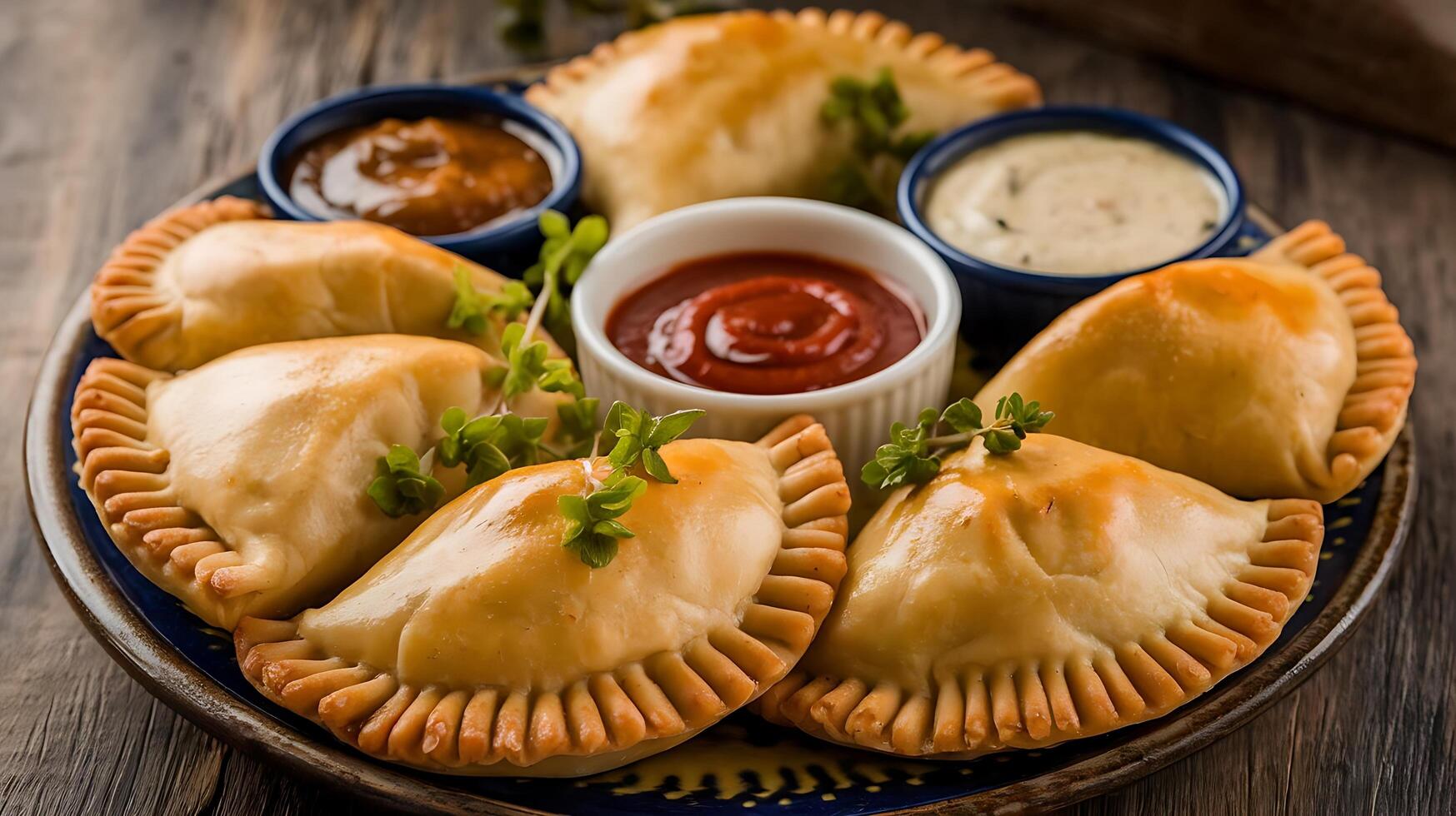 A plate with several empanadas on it photo