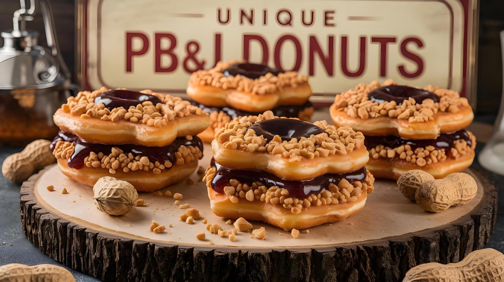 Peanut butter and jelly donuts with peanut butter glaze photo