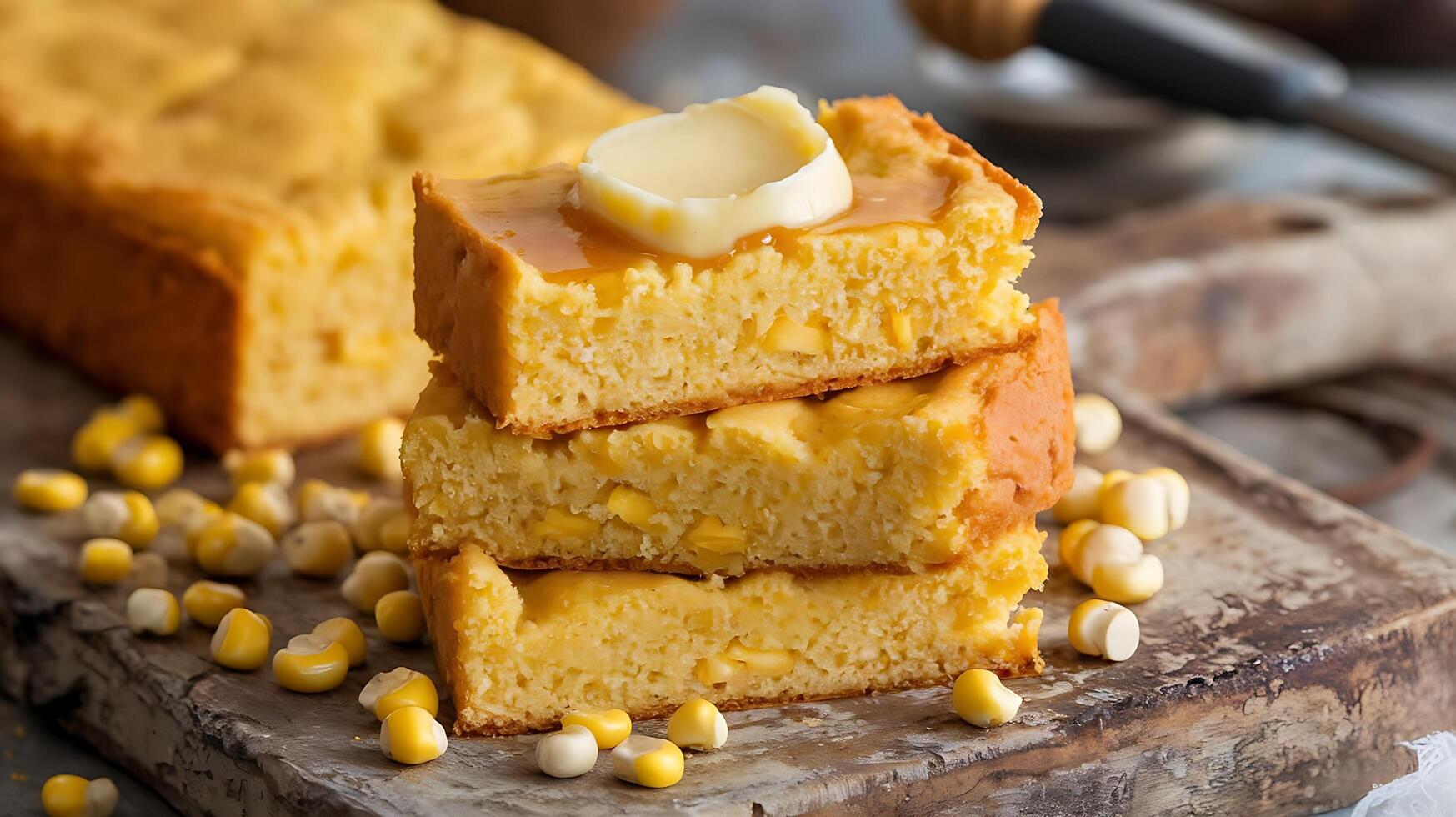Cornbread with butter and honey photo