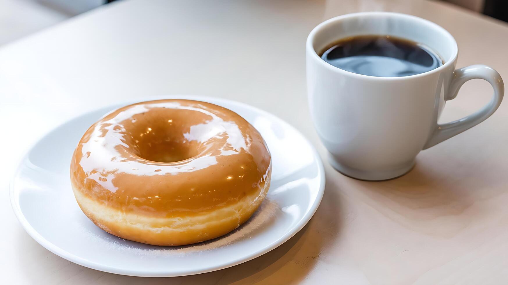 A donut and a cup of coffee on a table photo