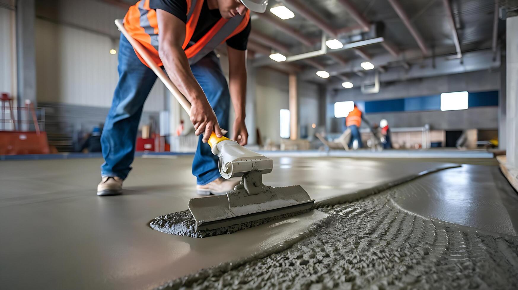 A man is using a concrete mixer to lay concrete photo