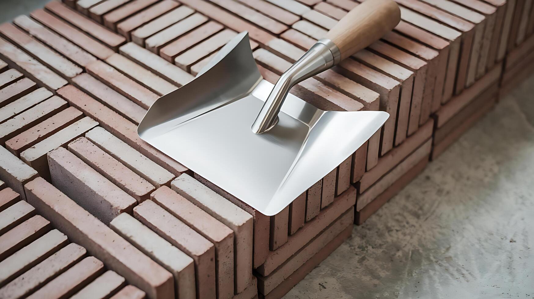 A trowel is sitting on top of a brick wall photo