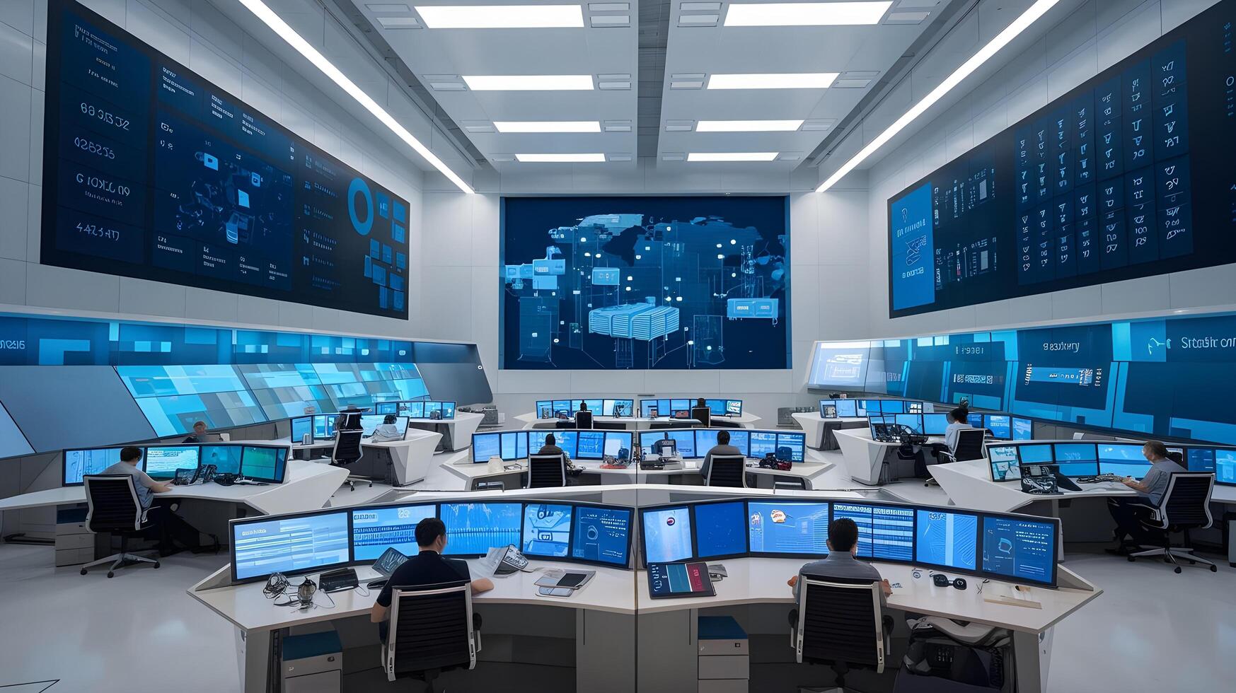 A large room with several computers and monitors photo