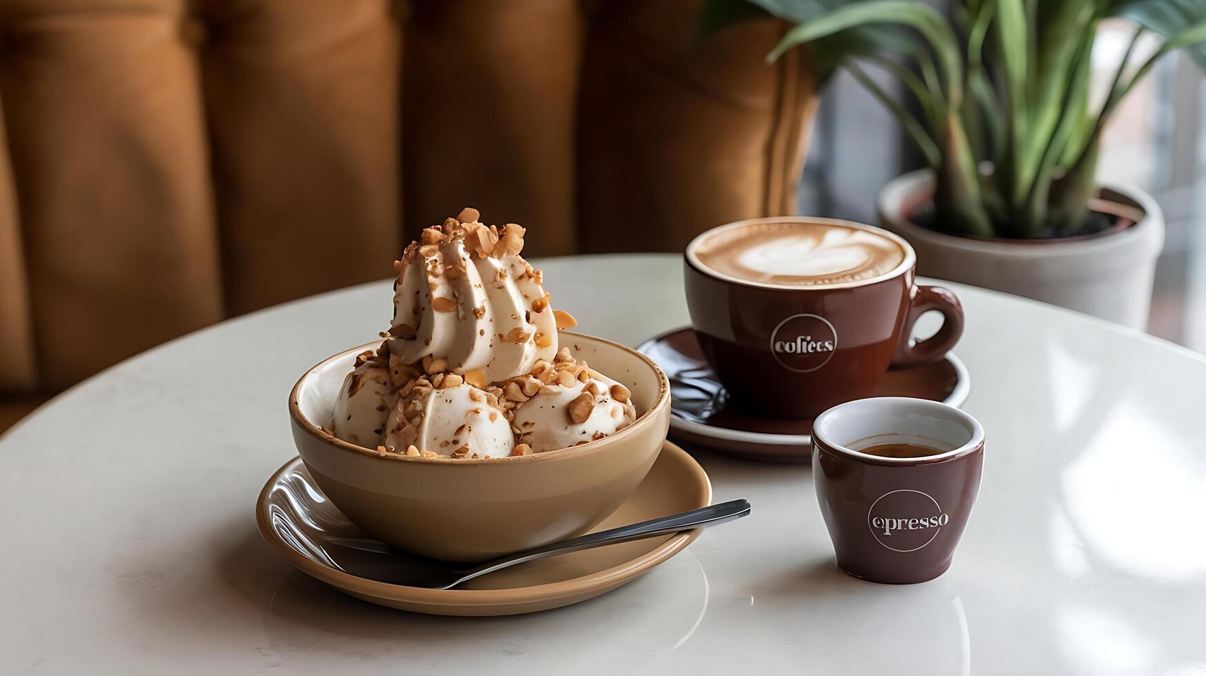 A dessert and coffee on a table photo