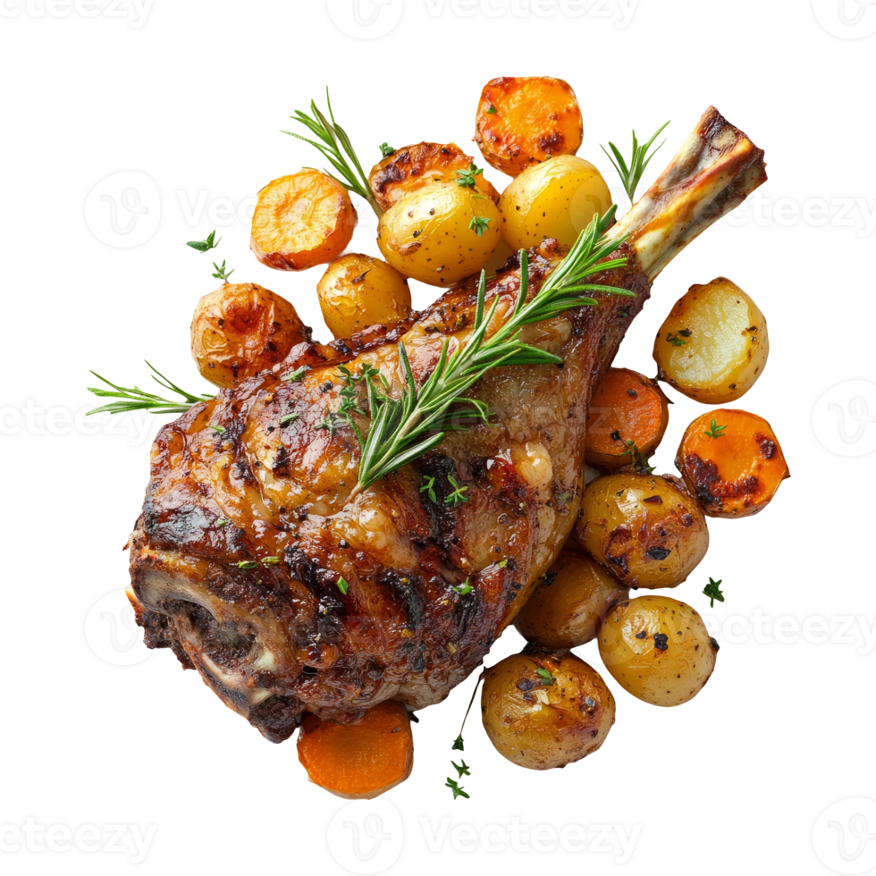 Roasted Meat with Vegetables on Transparent Background png