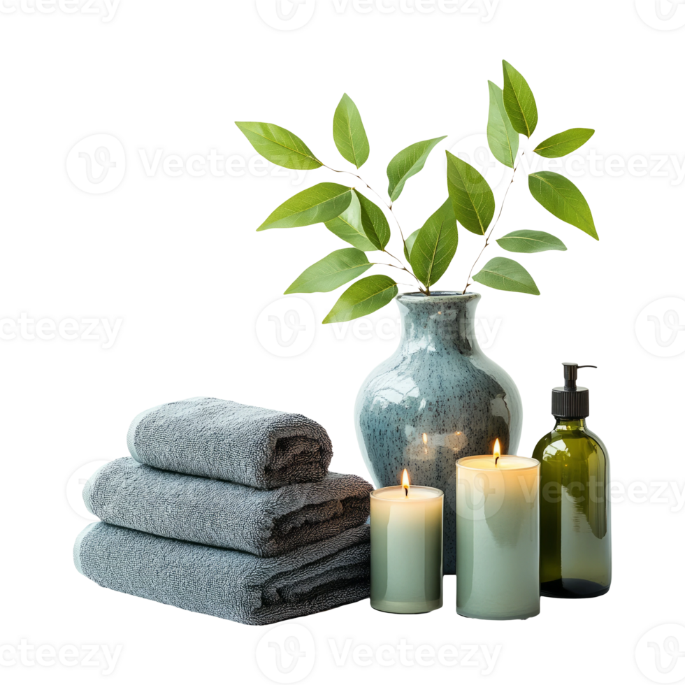 Spa Arrangement with Towels and Candles on Transparent Background png