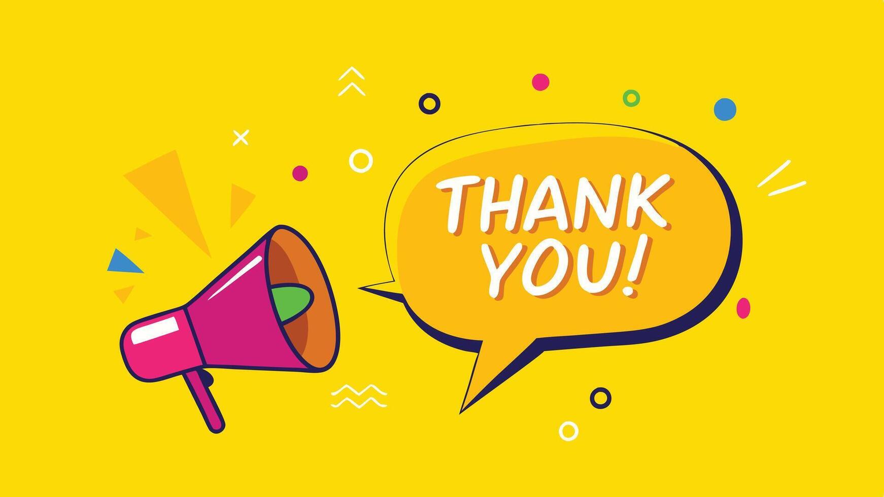 thank you speech bubble with megaphone on yellow background vector