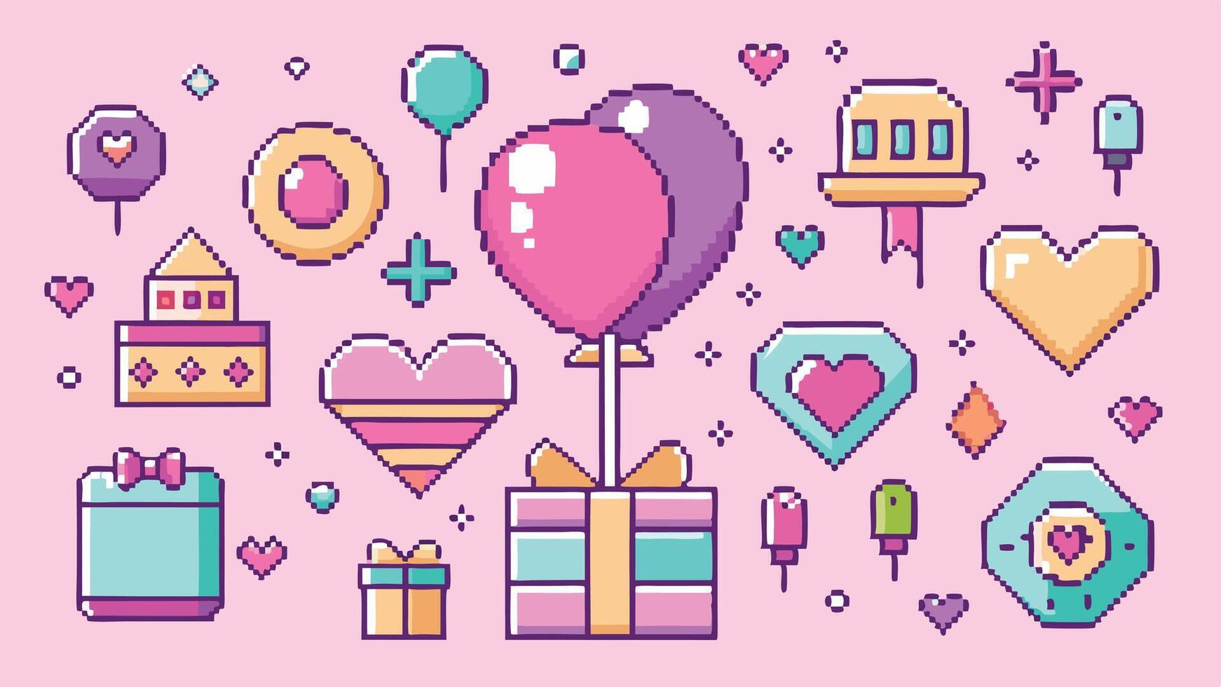 pixel art icons set vector