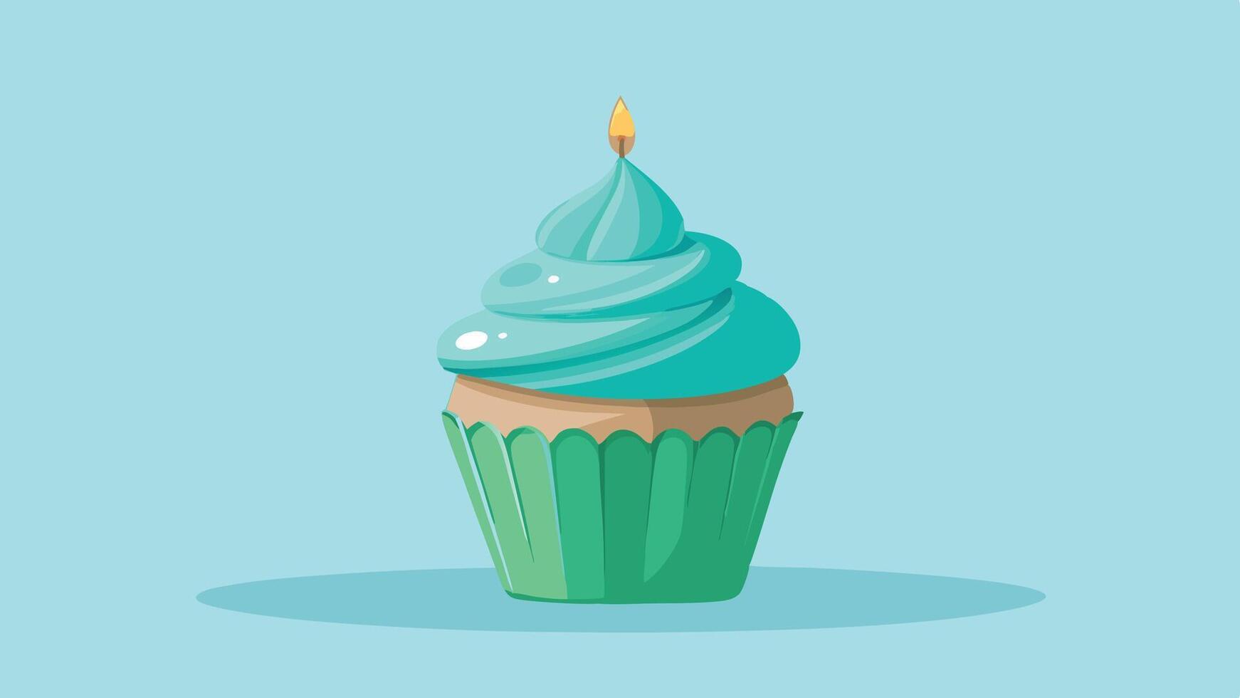 a cupcake with a blue frosting and a candle vector
