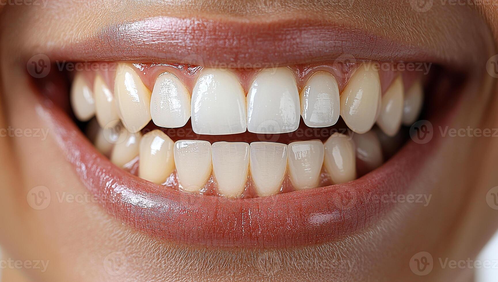 Beautiful smile showcasing healthy white teeth. Close-up of a smiling person revealing bright, healthy teeth, emphasizing good dental hygiene and care. photo
