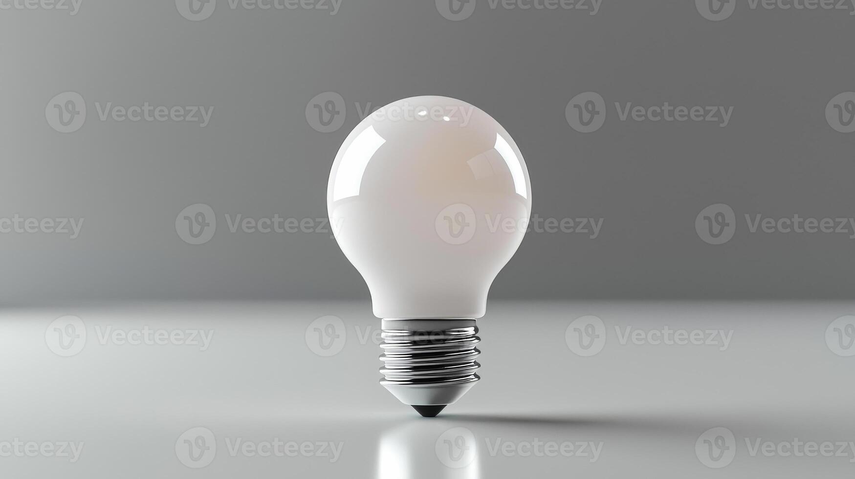 Light bulb on smooth minimalist surface. A smooth white light bulb stands upright on a flat surface, showcasing a minimalistic design and neutral background. photo