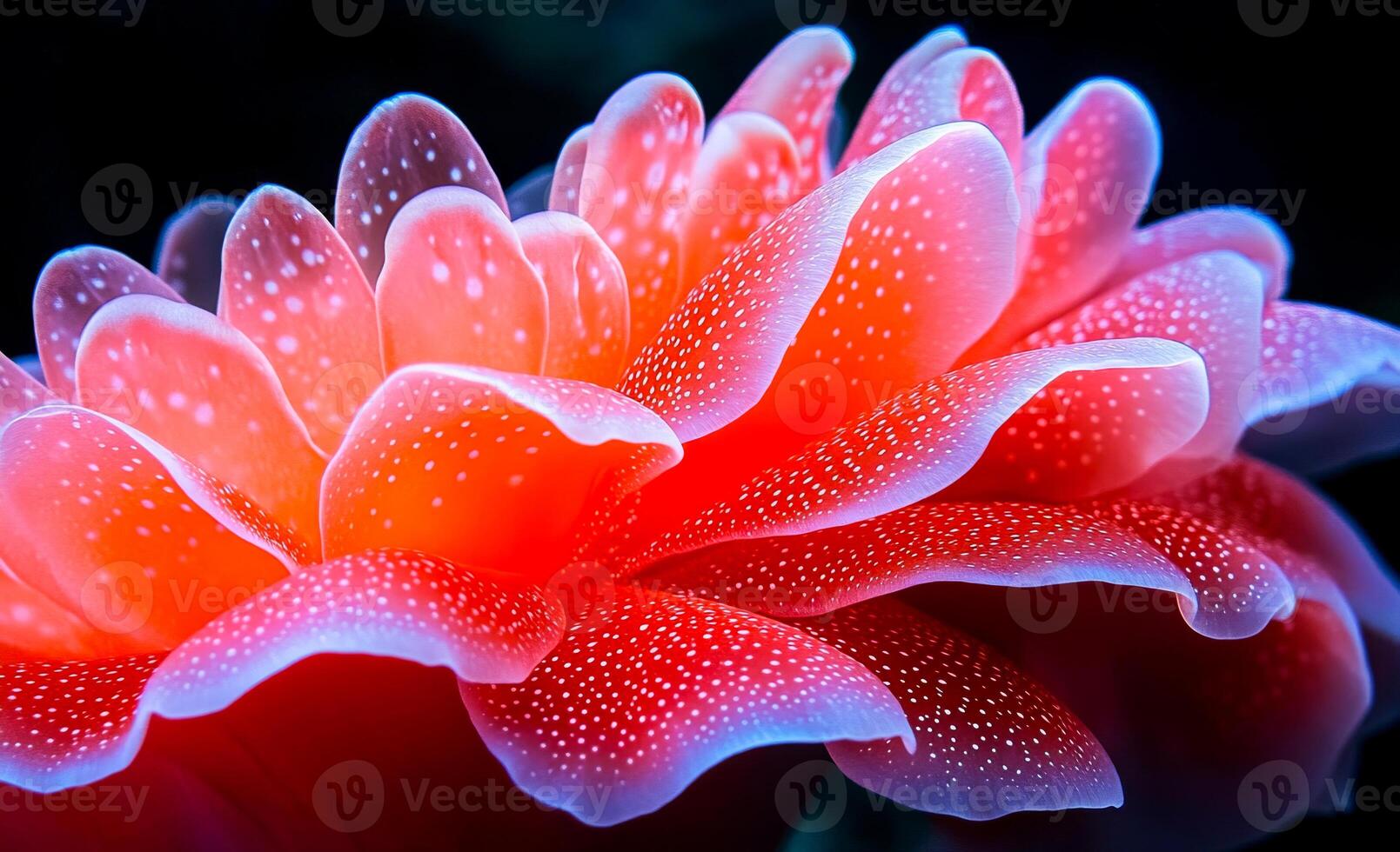 Vibrant flower showcasing intricate petal details. A vibrant flower showcases layered petals and intricate patterns against a dark background. photo