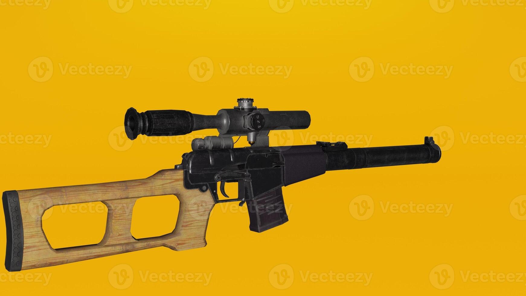 A rifle with a scope on it on a yellow background photo