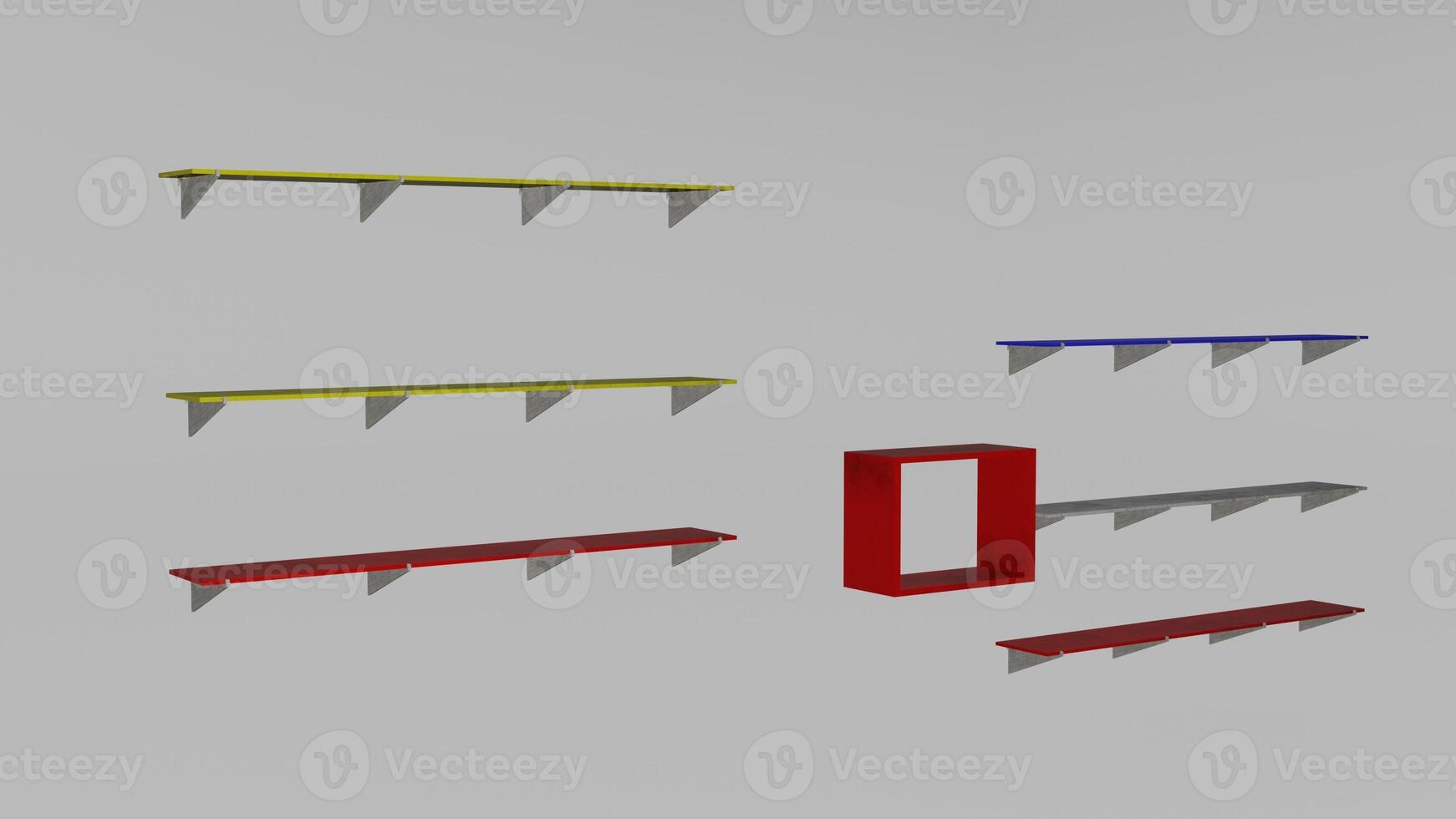 A 3d rendering of a shelf with different colors photo