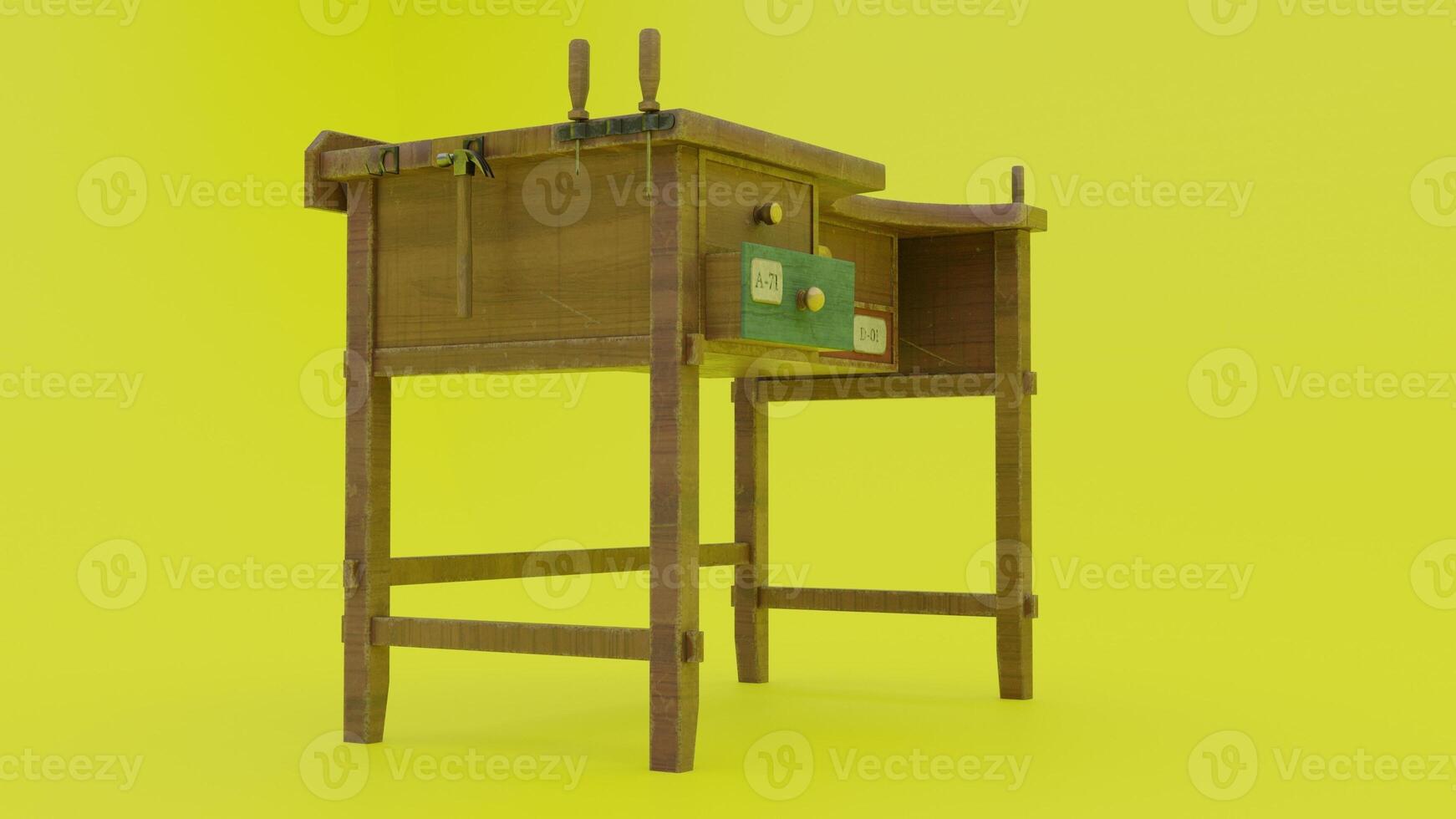 A small wooden stool with a green and yellow background photo