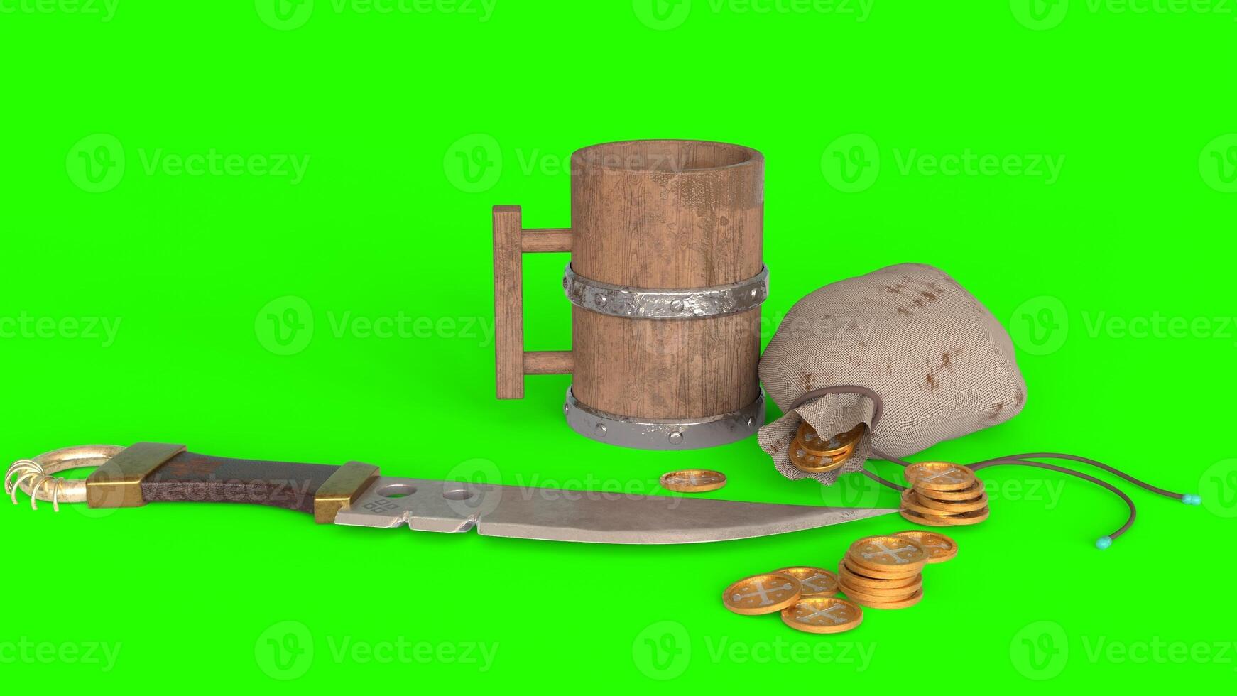 golden coin and wine mug with green background photo