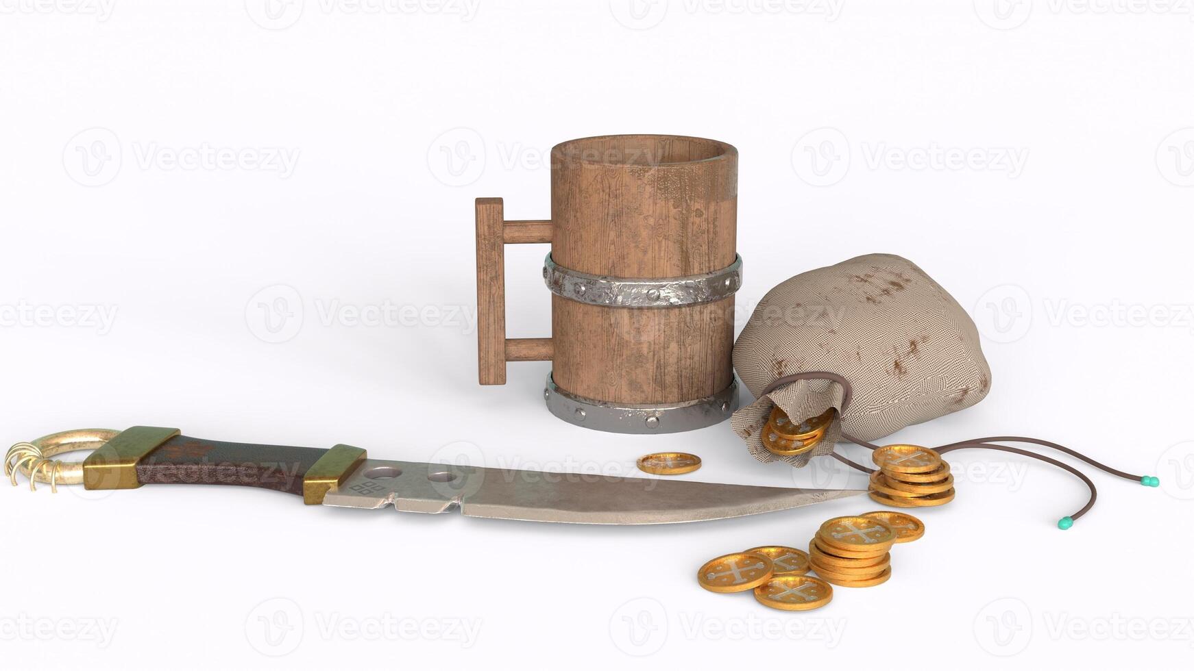 golden coin and wine mug with white background photo