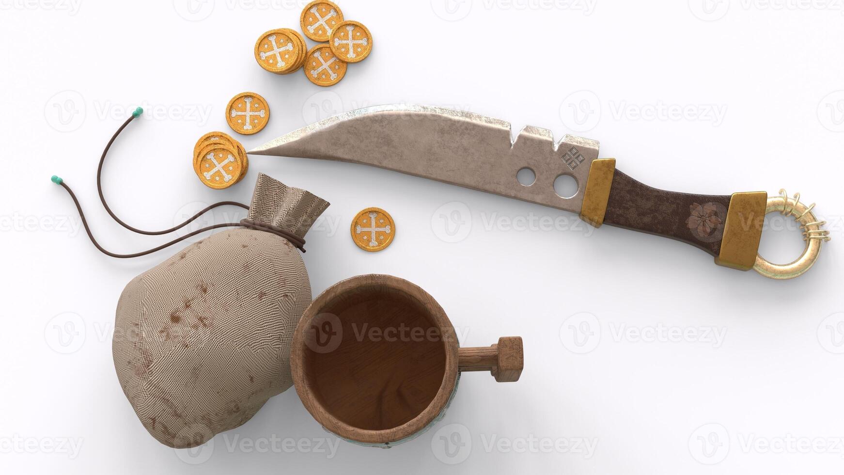 golden coin and wine mug with white background photo