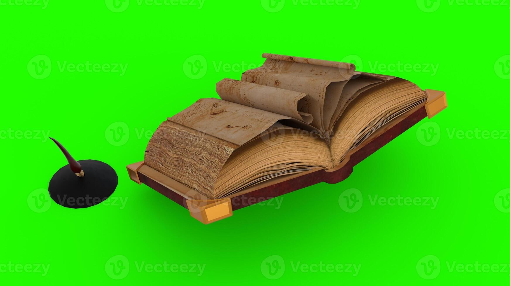 old book with pen with green background photo