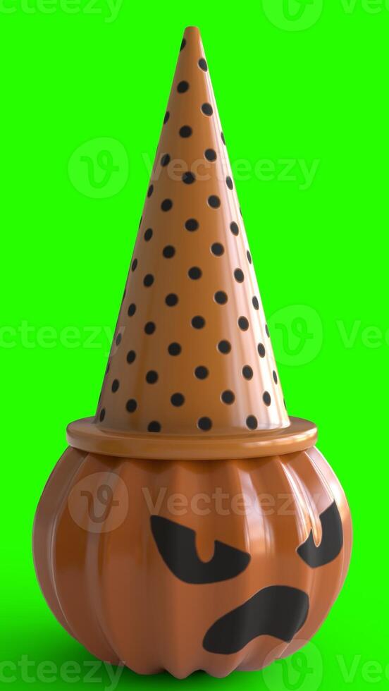 pumpkin with hat with green background photo