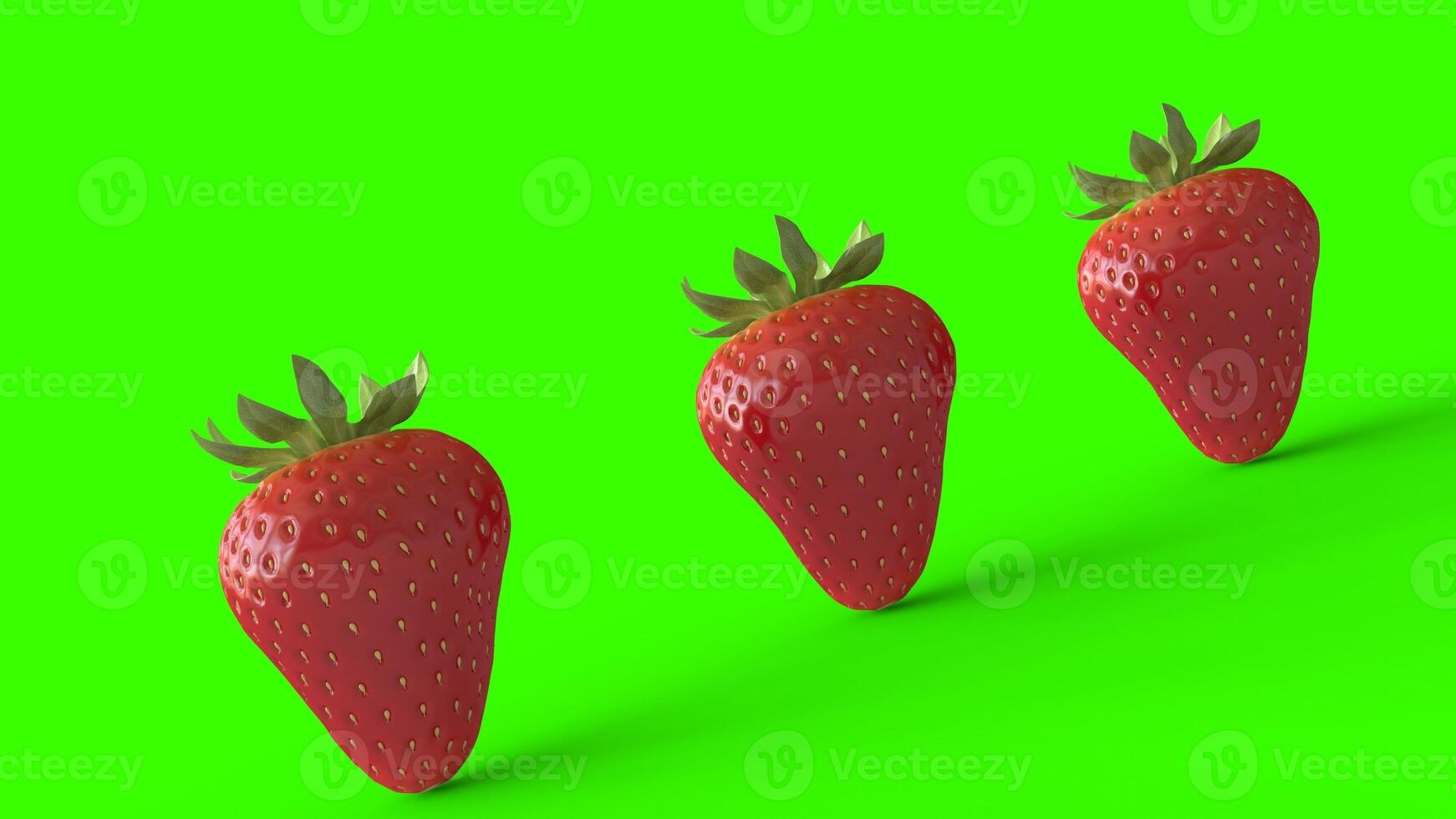 three strawberry with green background photo