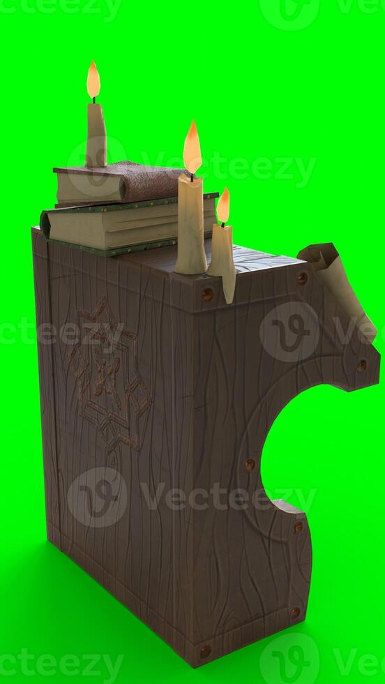 study table with candle with green background photo