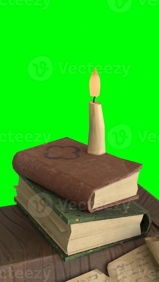 study table with candle with green background photo