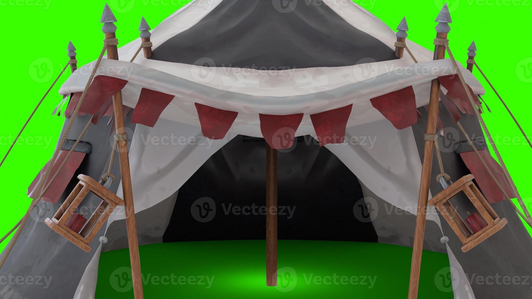stylized medieval tent with green background photo