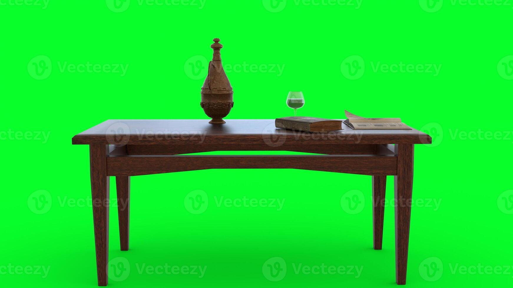 table books wine glass with green background photo