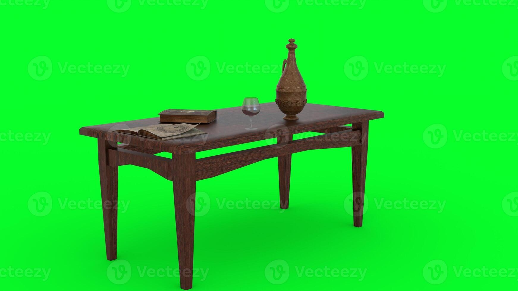 table books wine glass with green background photo