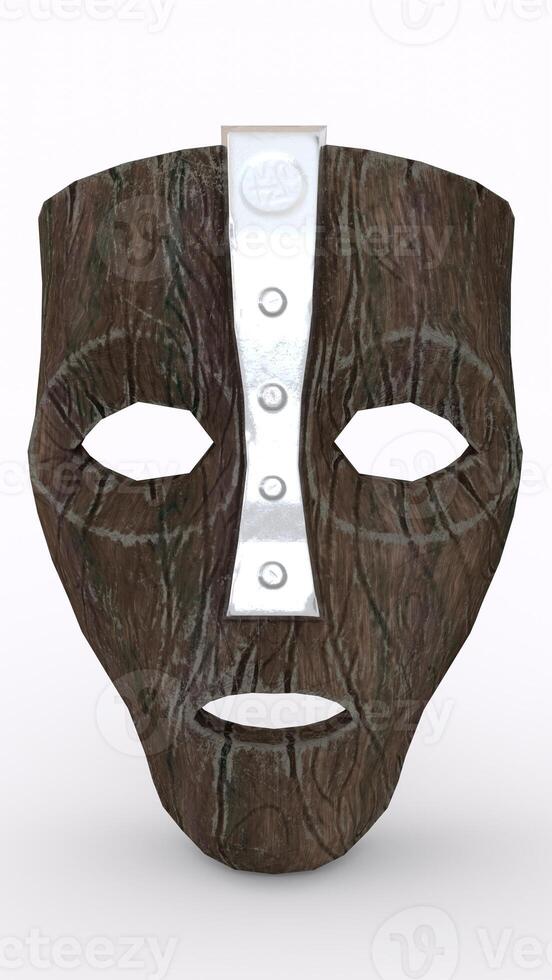 the wooden mask with white background photo