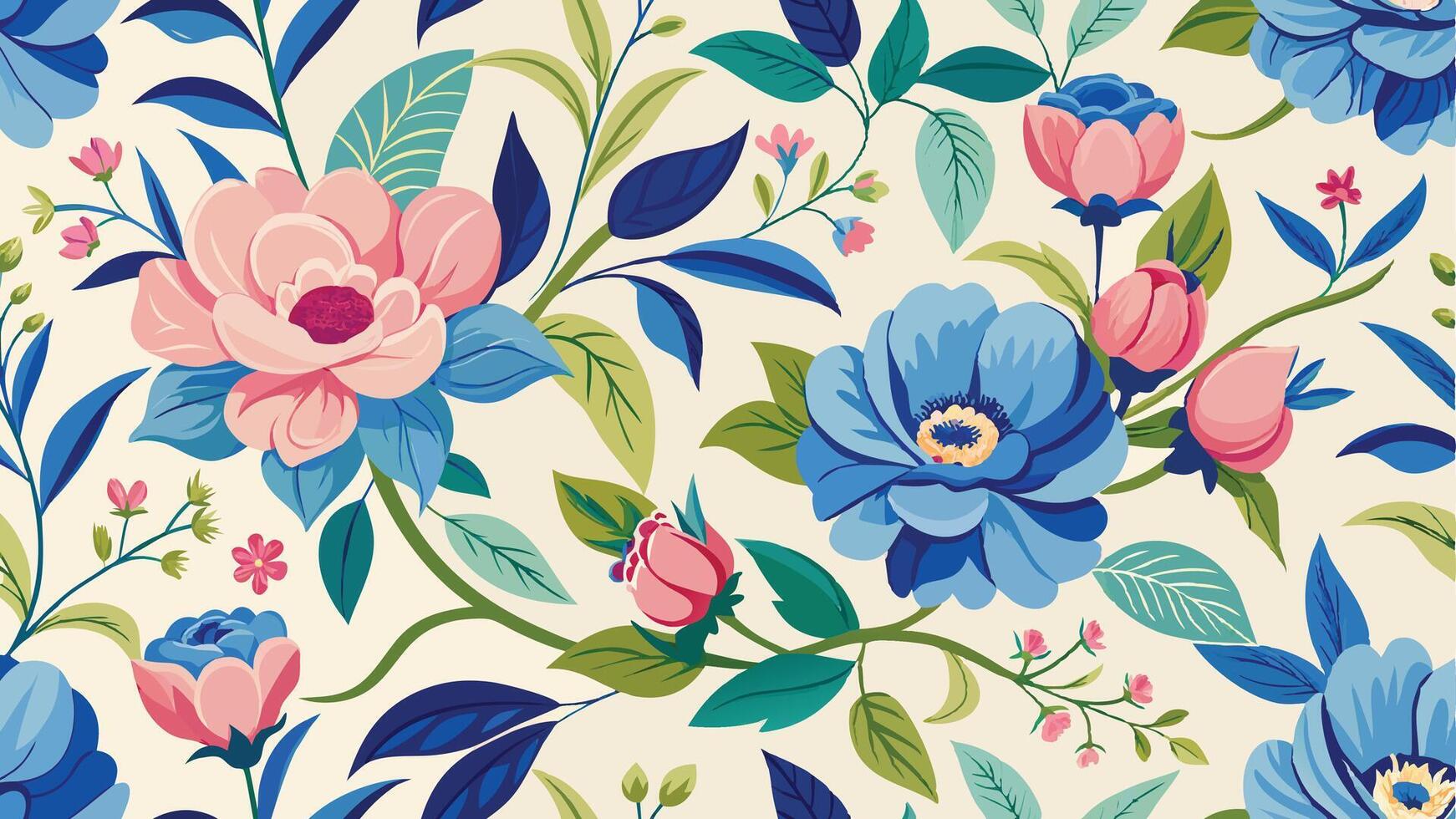 a floral pattern with blue and pink flowers vector