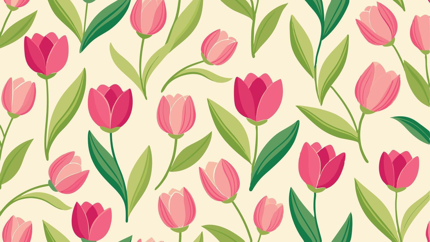 a pattern with pink tulips on a beige background vector