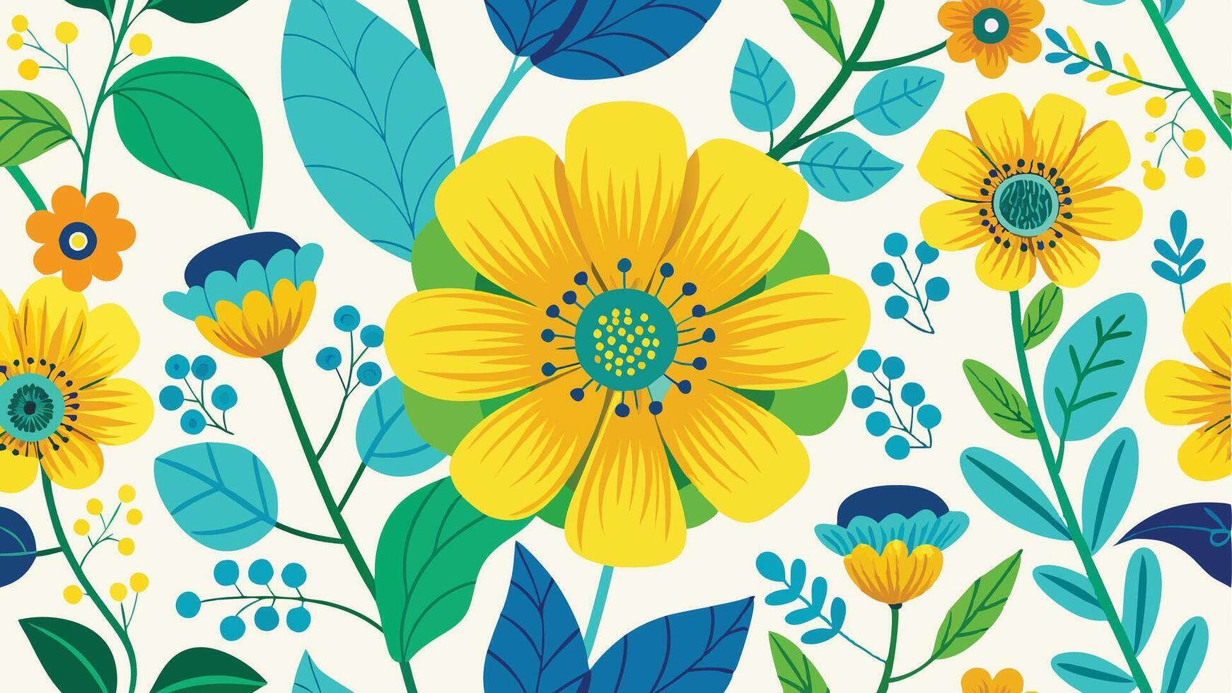 a pattern with yellow flowers and leaves vector