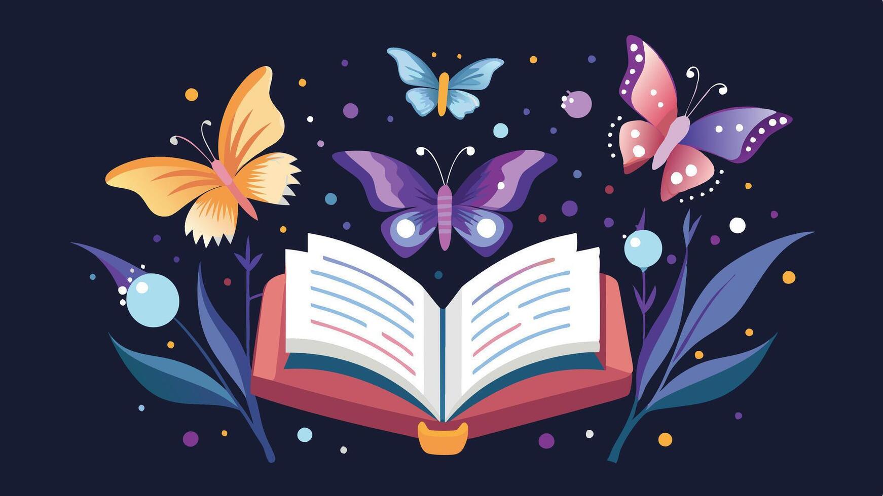 An open book with butterflies flying around it vector