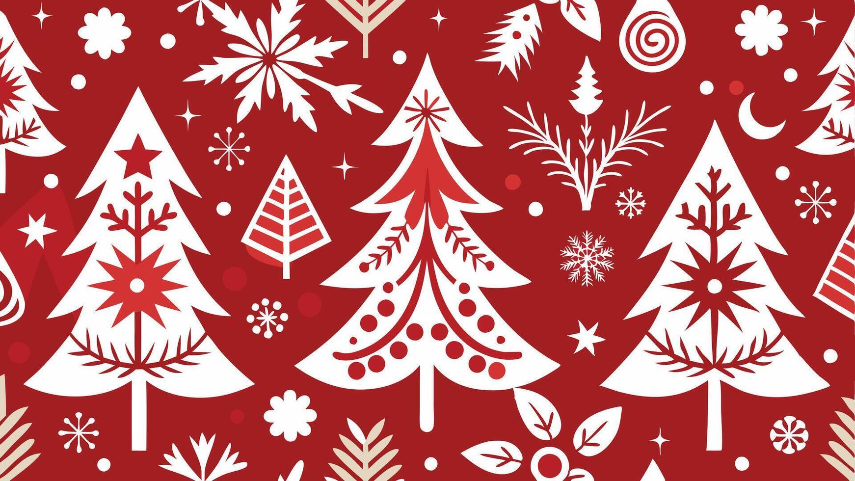 christmas trees and snowflakes on a red background vector