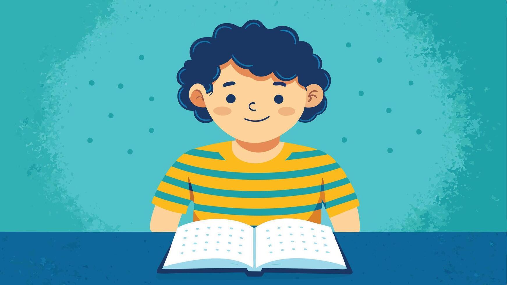 A boy is reading a book and smiling vector