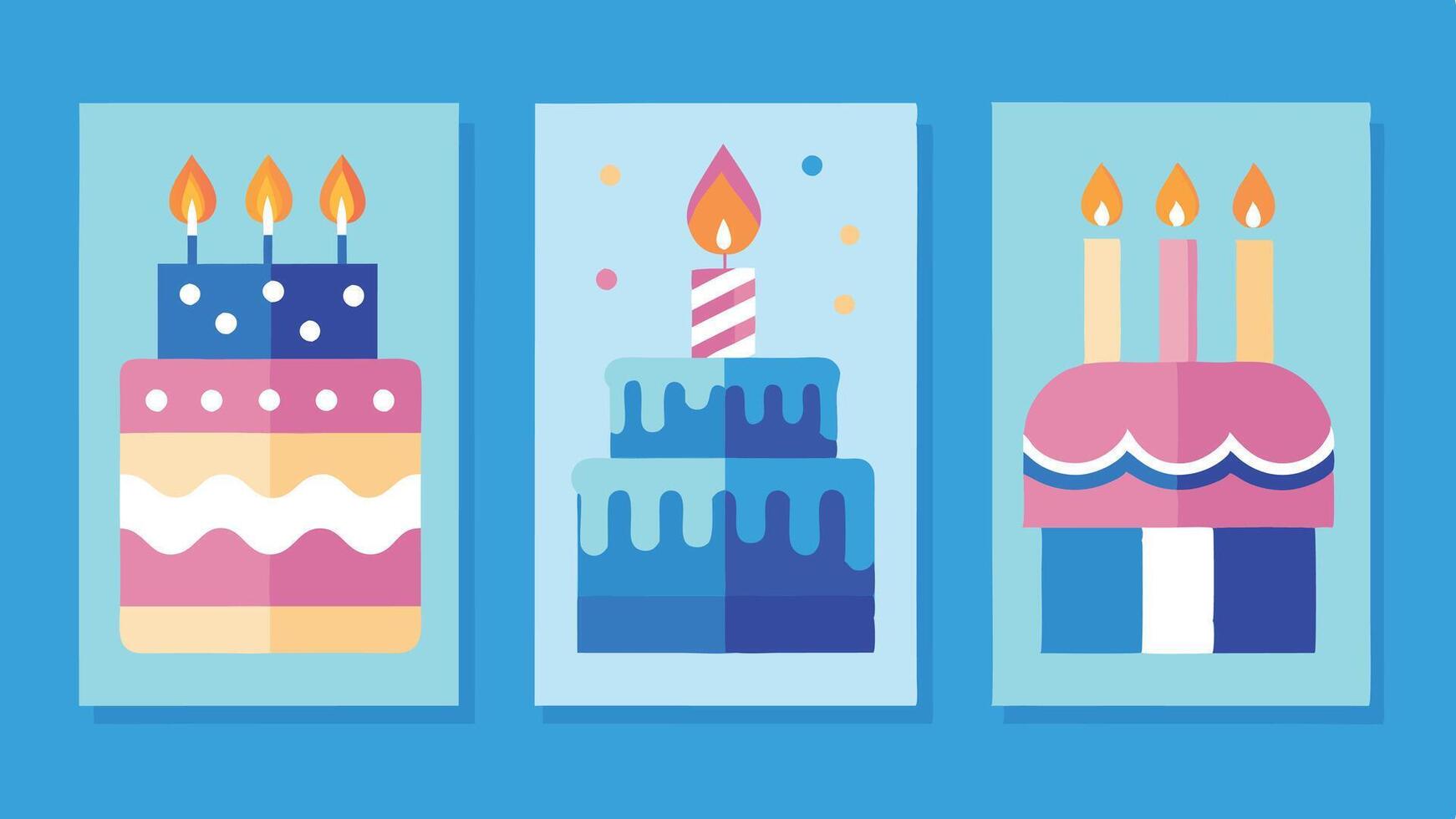 three birthday cards with candles on them vector