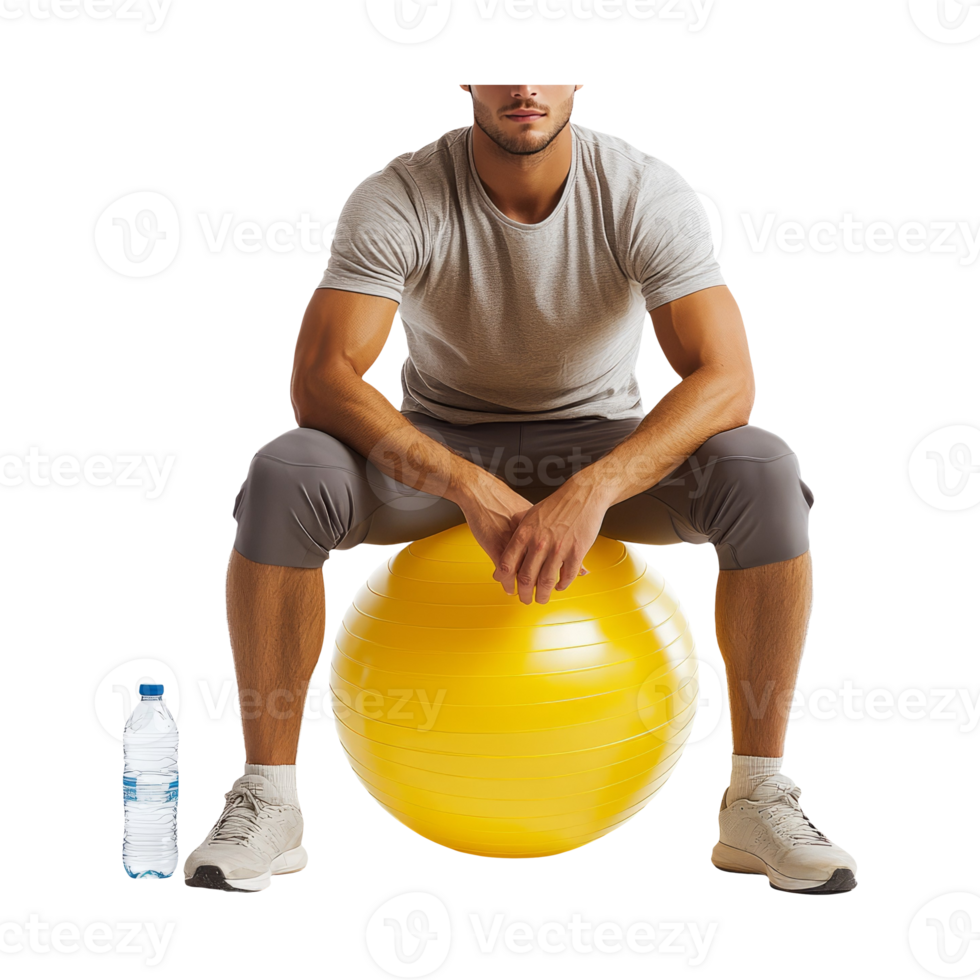Fitness Model Sitting on Yellow Exercise Ball png