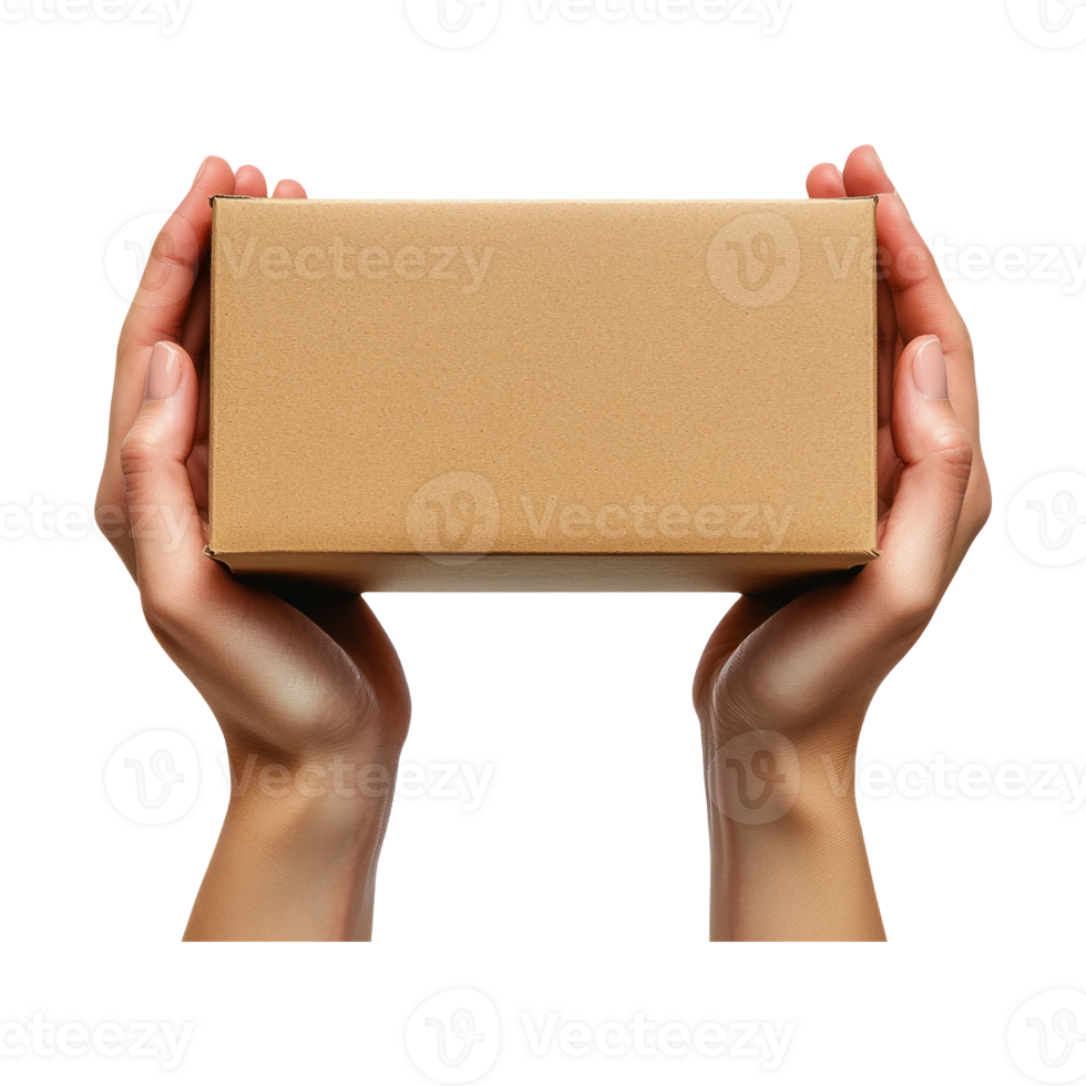 Hands Holding a Brown Box on Transparent Background png