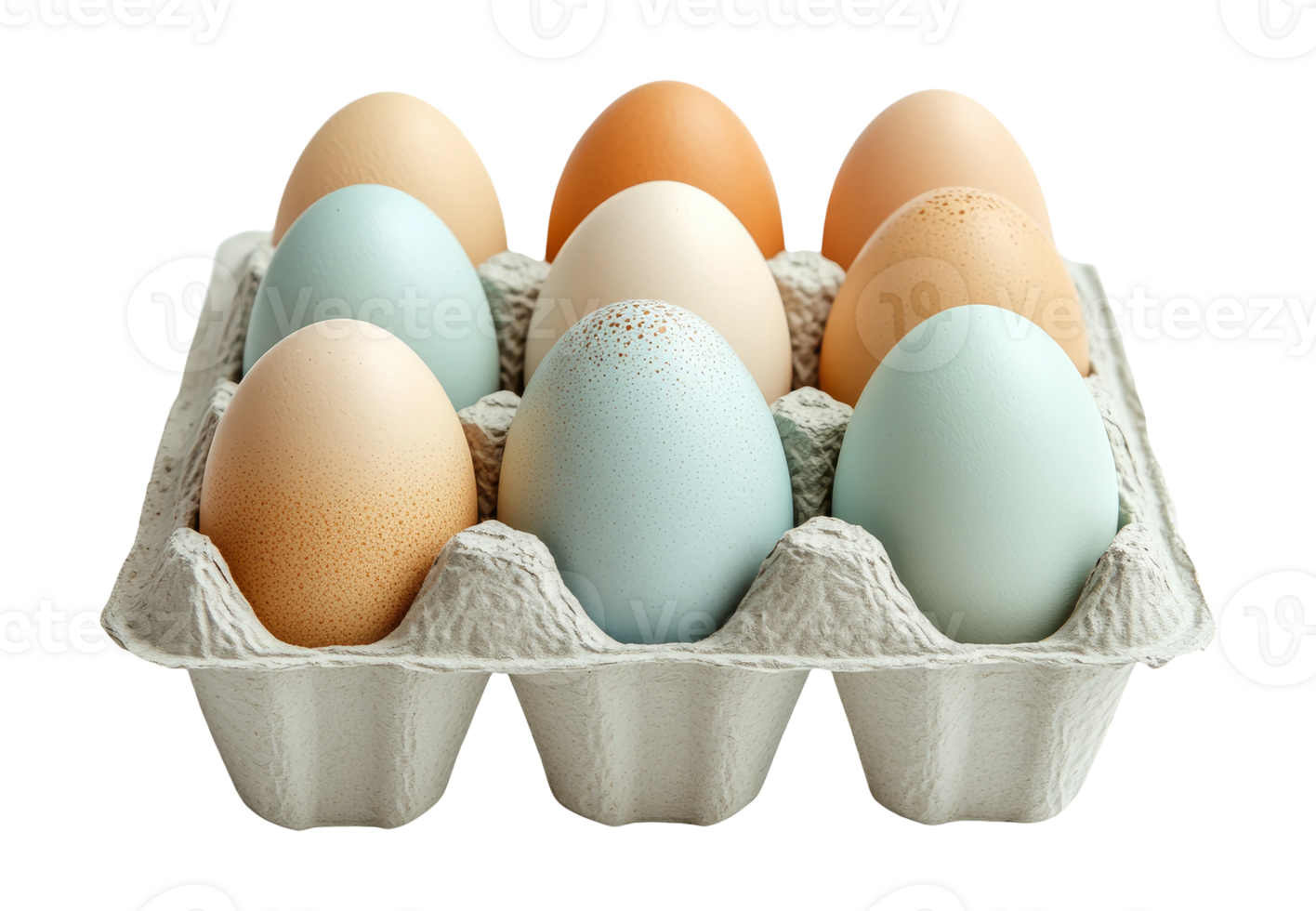 Colorful Eggs in Carton with Transparent Background png