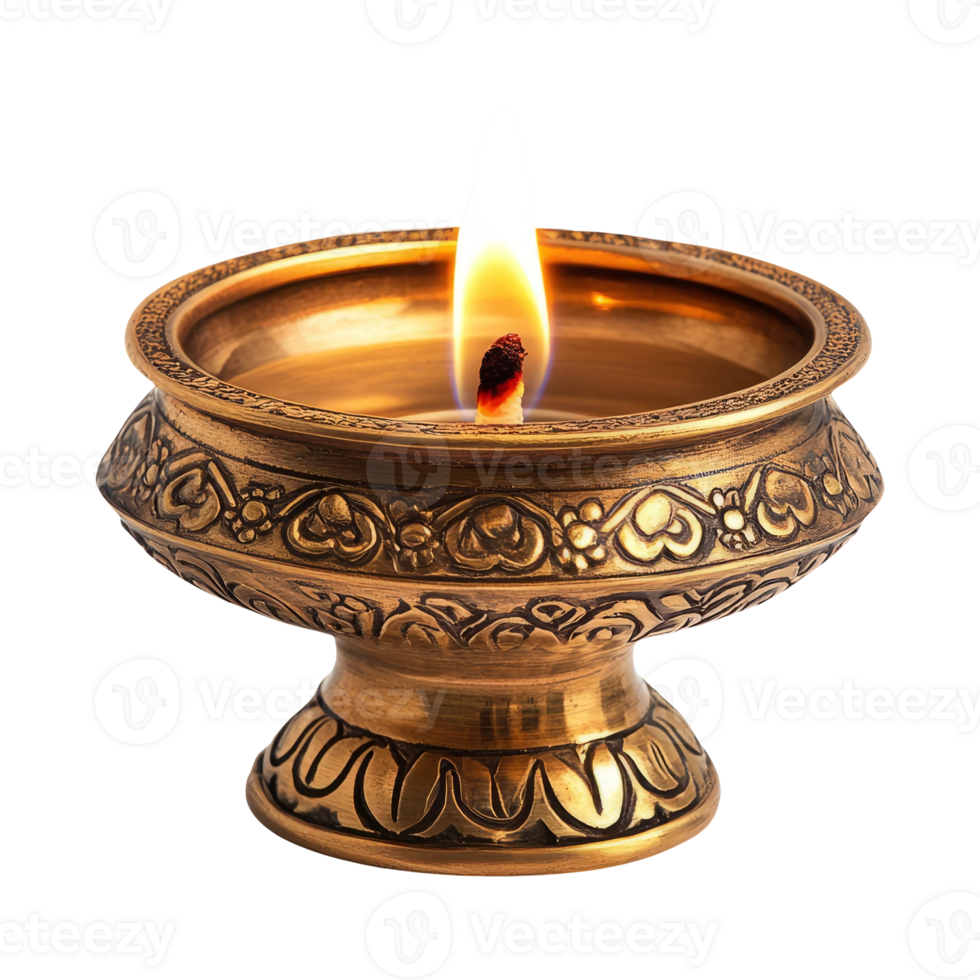 Decorative Oil Lamp with Flame on Transparent Background png
