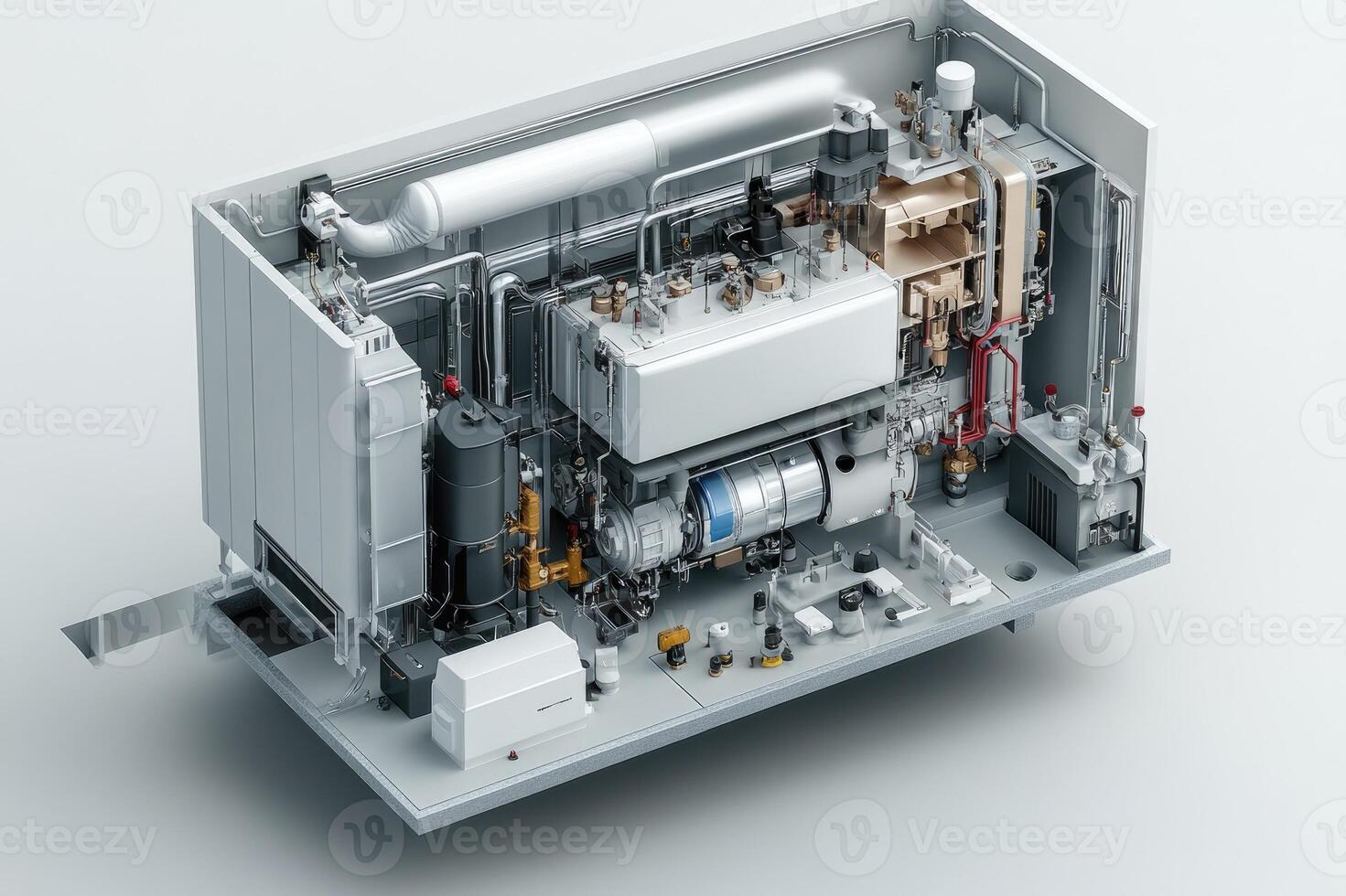 Modern industrial power generator showing internal components and wiring photo