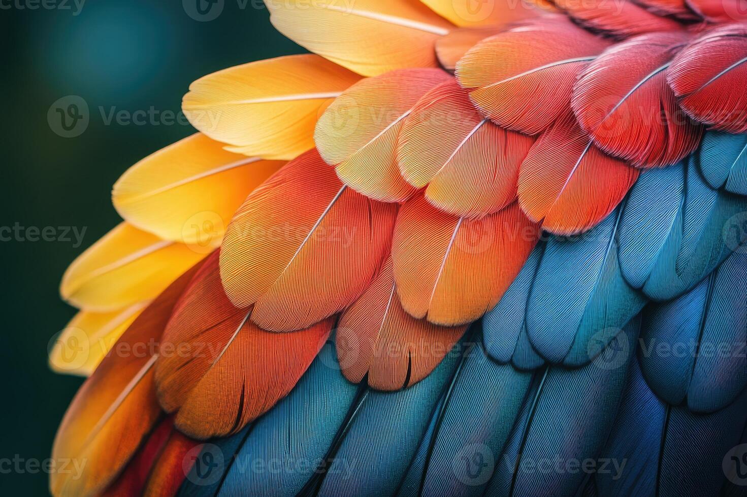Colorful macaw feathers creating a gradient effect photo