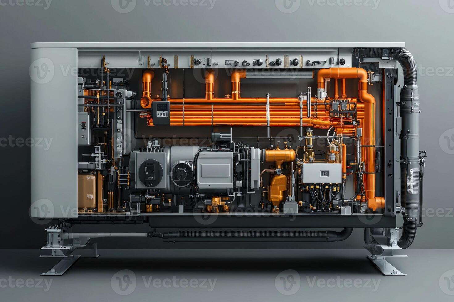 Cross section of industrial heat pump showing internal components photo