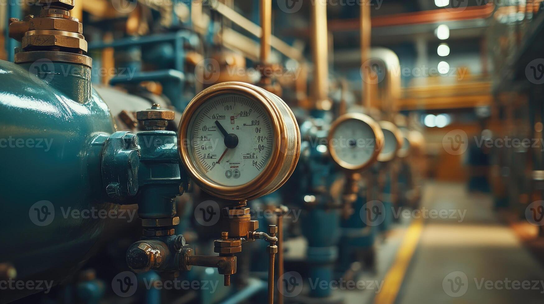 Pressure gauges measuring industrial processes in factory setting photo