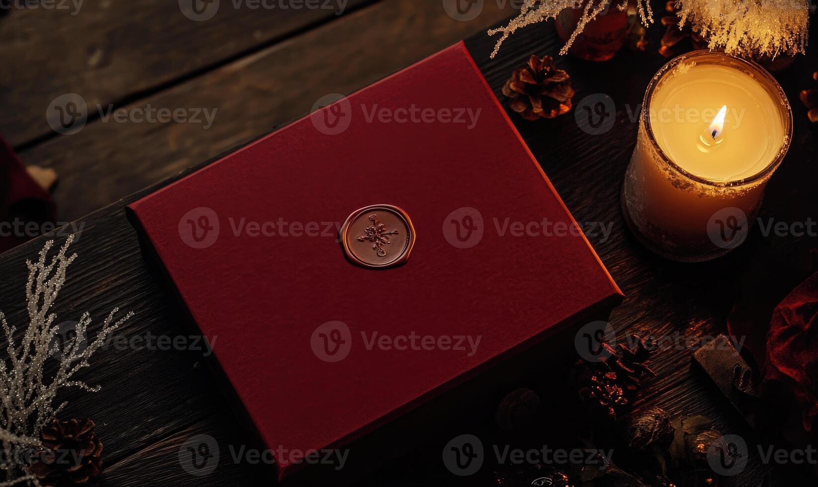 A red box with a stamp on it photo