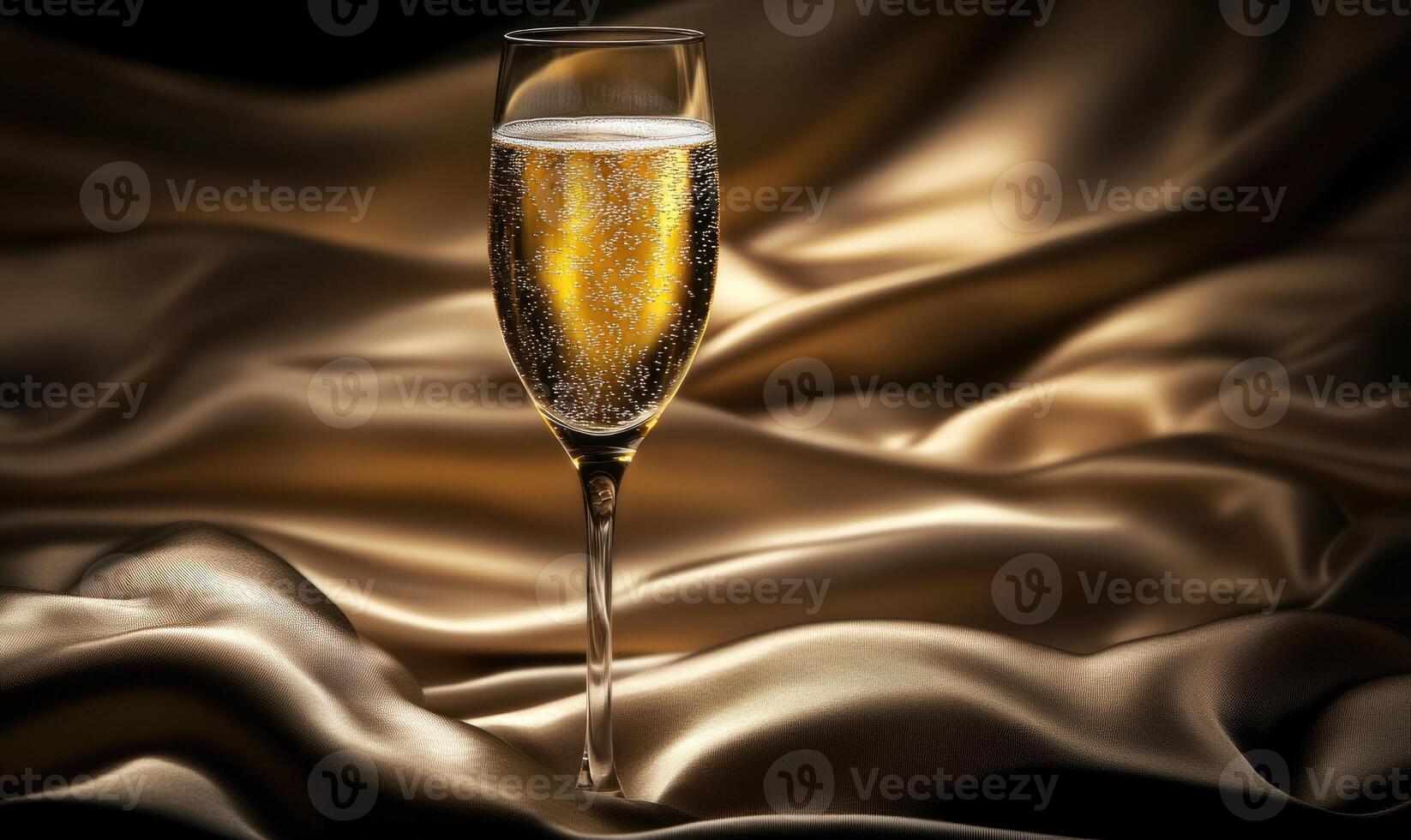 A glass of champagne is sitting on a tablecloth photo