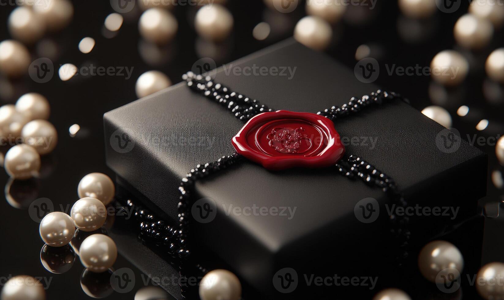 A black box with a red wax seal on it photo
